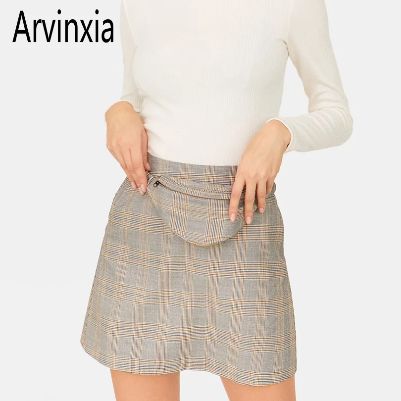 Arvinxia ZA сексуальные стильные клетчатые женские юбки с высокой талией новые