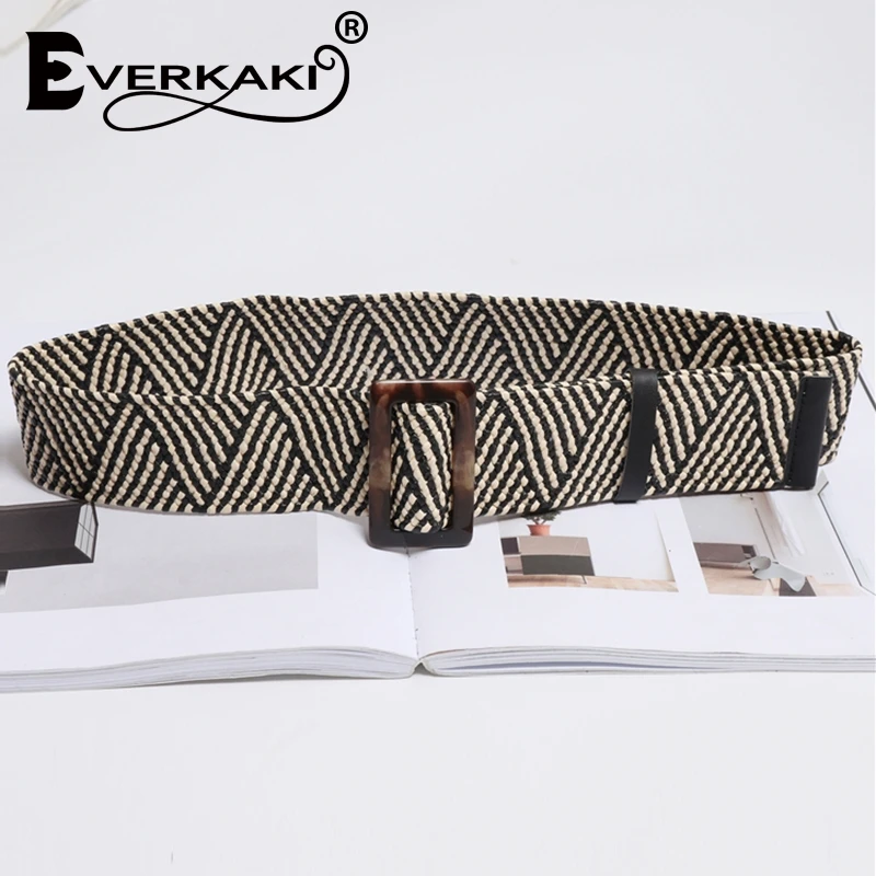 Everkaki винтажная вязаная Вощеная Веревка деревянная бусина поясная веревка женский гладкий ремень с пряжкой Женский Тканый Плетеный Пояс ручной работы