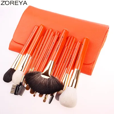 orange color Набор кистей для макияжа ZOREYA, Соболь, с косметичкой, 22 шт, Профессиональные кисти для макияжа, веер, пудра, тени для век, кисти для макияжа - Handle Color: orange color