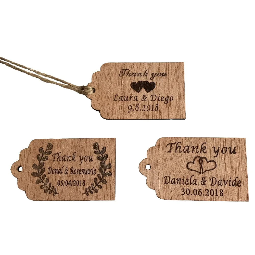 

65PCS/200PCS Personalized Thank You Wedding Tags Engraved Wooden Tags Wedding Favor Tag Rustic Wedding Bridal Show decoration