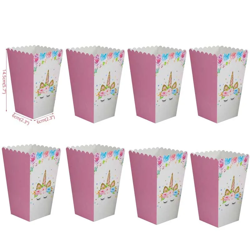 8pcs popcorn box Единорог вечерние бумажные коробки для попкорна Подарочная коробка конфеты пакеты для печенья День Рождения украшения для детей подарочные пакеты для детского душа - Цвет: 8pcs popcorn box