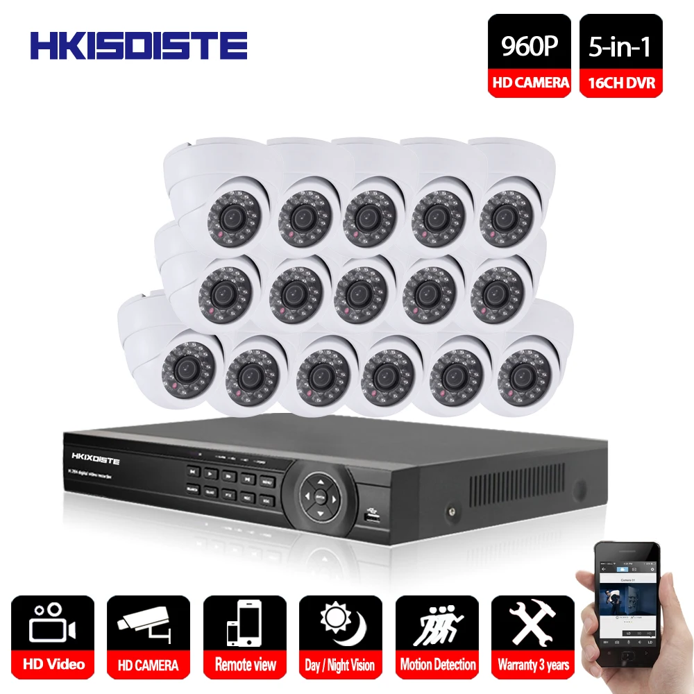 HD 1.3MP AHD 2500TVL наружная система видеонаблюдения 16CH 1080P 5 в 1 DVR Гибридный комплект 16*960P