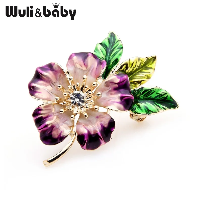 Wuli & baby-broches de flores brillantes de esmalte para mujer, alfileres de aleación, flor púrpura,