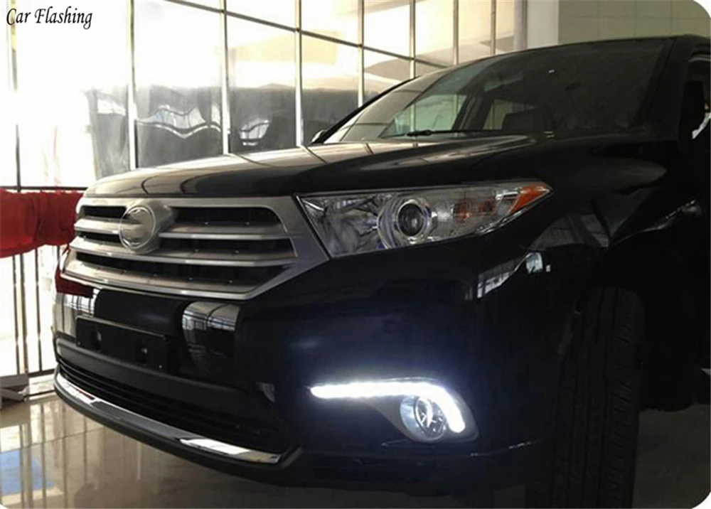 Автомобильная проблесковая 1 набор 12V для Toyota Highlander 2012 2013 светодиодный DRL Габаритные огни дневного света Водонепроницаемый колпак противотуманных фар