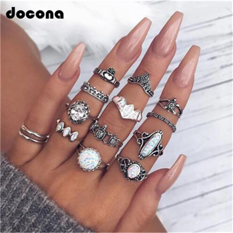 Docona 12 шт. раньше разы набор колец для пальцев средней длины с широкими костяшками