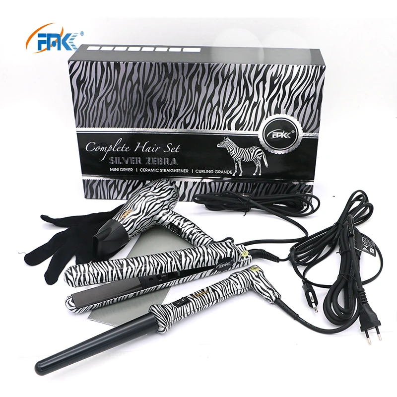 Плойка для профессиональной завивки FMK + Фен выпрямитель волос 3 в 1 Набор