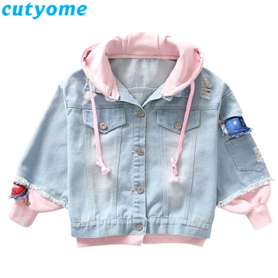 Pink girls jacket От 3 до 14 лет джинсовые куртки для больших девочек; коллекция года; сезон весна-осень; модная детская верхняя одежда; джинсовое пальто; детские джинсовые куртки с капюшоном в стиле пэчворк; 12 - Цвет: Pink girls jacket