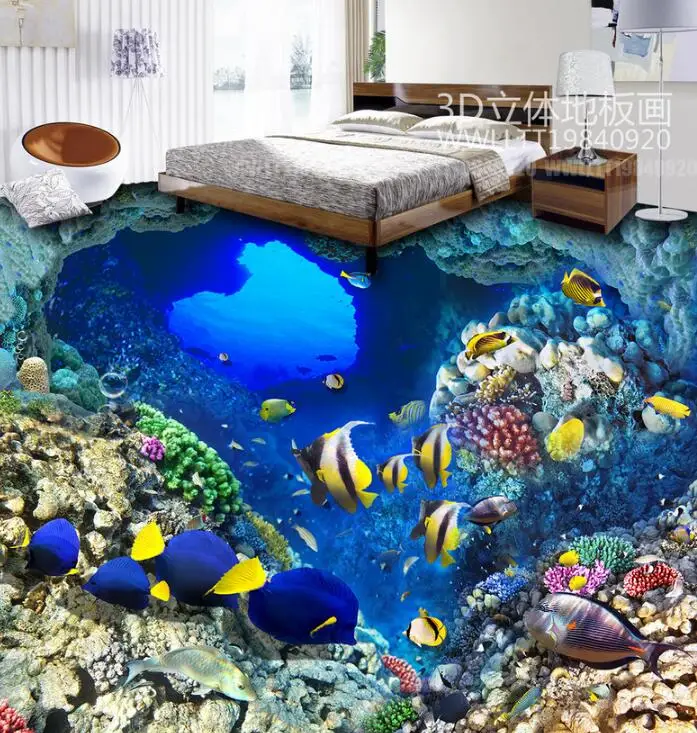 Free shipping 3D Custom Wall Sticker Underwater Cave Tropical fish Painting Photo Wallpaper for Walls home decor mural post | Дом и сад