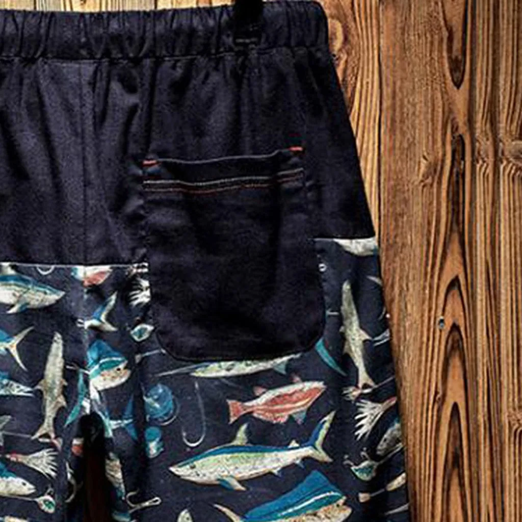 

Beach Shorts Men Drawstring Summer Hawaiian Trunks Print Patchwork Casual Loose Sport Shorts Male Plus Size Quick Dry Shorts