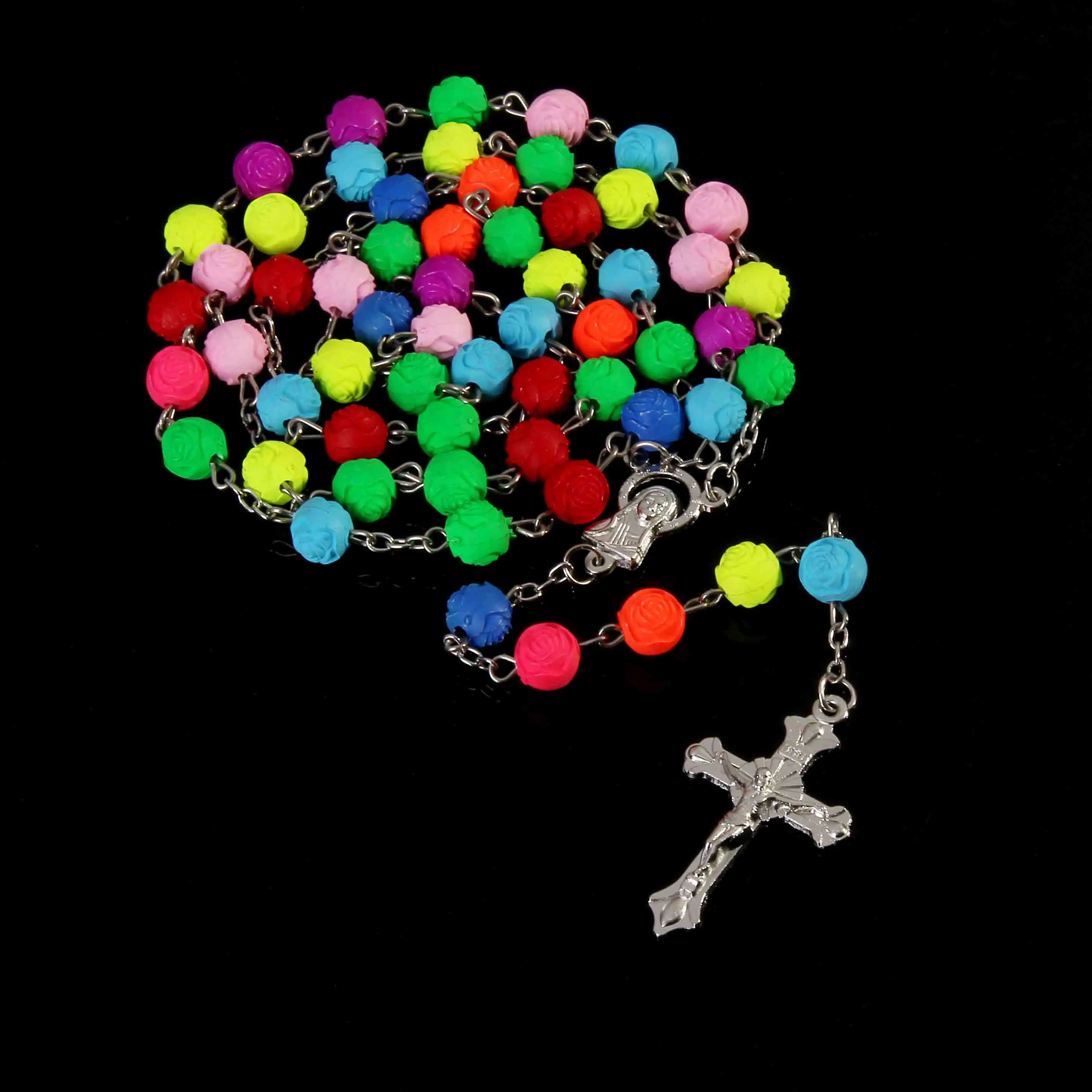 Оптовая продажа цветные розовые четки ручной работы католический Иисус крест