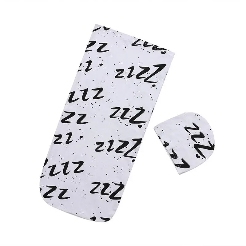 Brand New Fashion Cute Newborn Baby Infant White Swaddle Wrap Swaddling Sleeping Bag+Hat 2Pcs Sleeped Printed Sets 0-3M | Мать и ребенок
