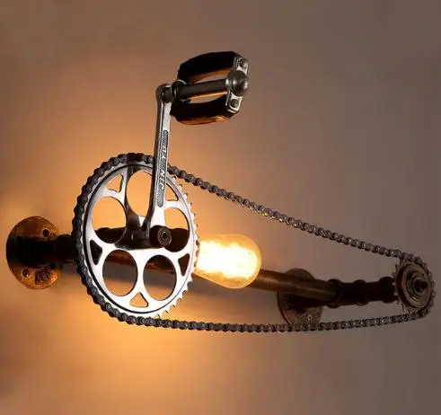 

Creative Industry balcony wall light retro American restaurant bar decorative wrought iron pipe bicycle wall lamp