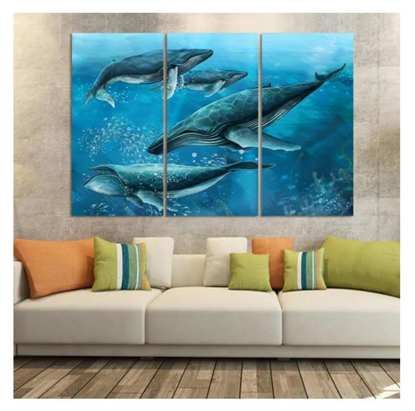 Настенная живопись CLSTROSE 3 шт. изображение четырех акул в синем море рыбки на