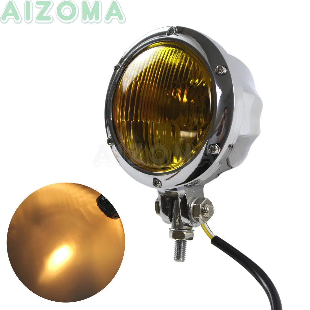 

4 .5'' Motorcycle Vintage H4 12V Headlight Lamp Polish Amber Lens For Harley Yamaha Honda KZ350 XS650 CB125 KZ1000 Cafe Racer