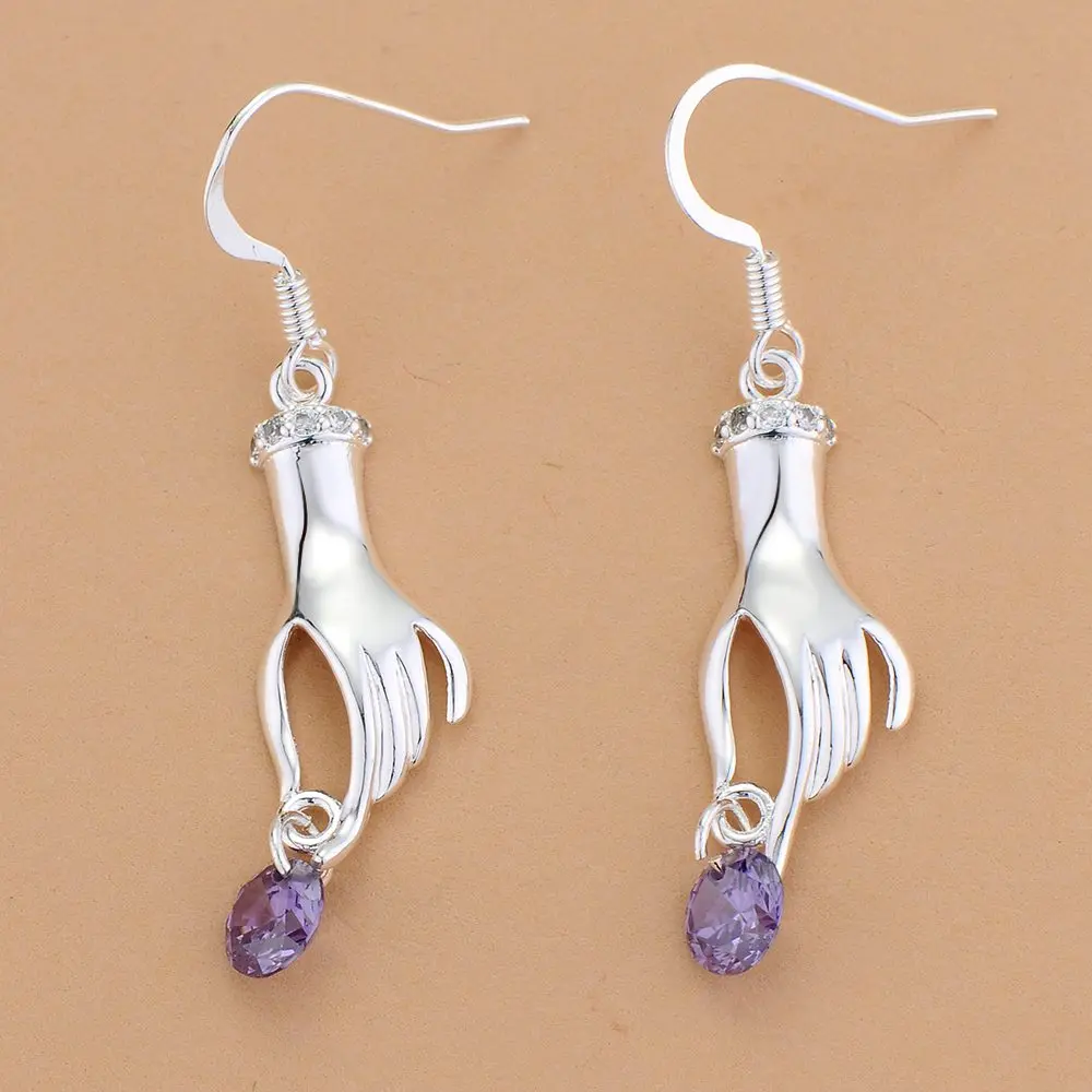 palm purple zircon high quality free shipping Silver Earrings for women fashion jewelry earrings /GAWPCAXK PKKWZEAP | Украшения и