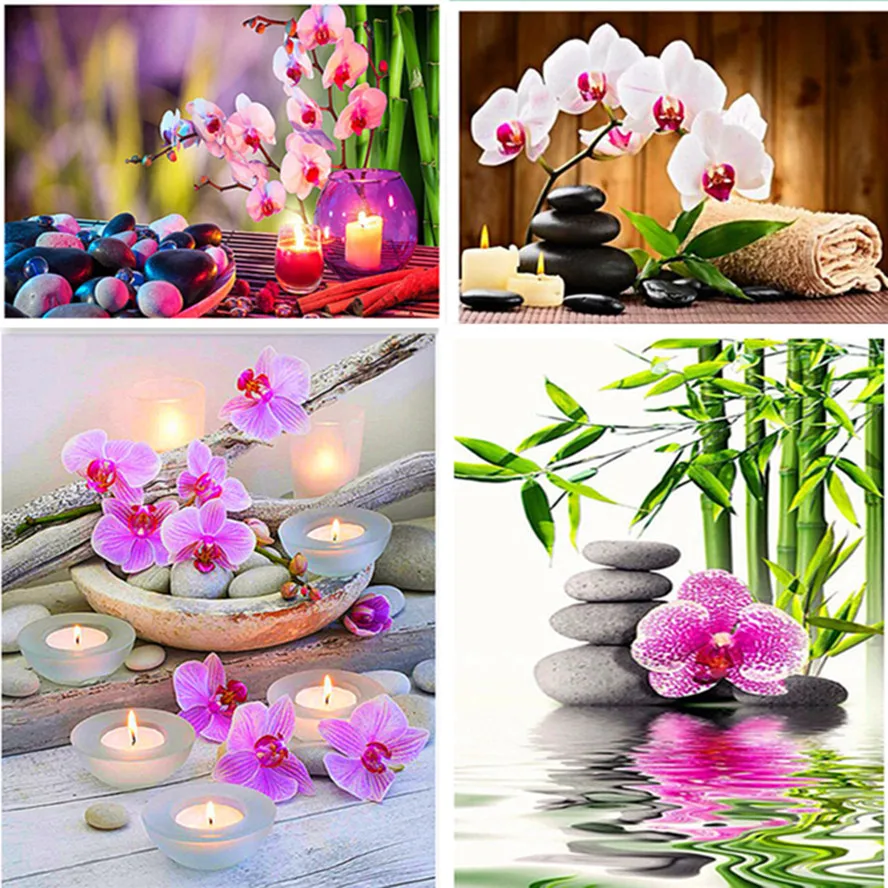 Стразы 5D Diy Алмазная вышивка крестиком полная мозаика Zen. Orchid. stone. candle | Дом и сад