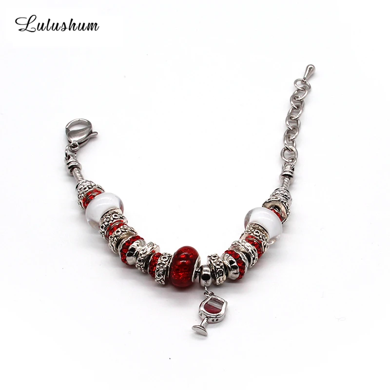 SANYU Fit Pandora браслет Красный Романтический Клевер Любовь цветок глазурь бусины