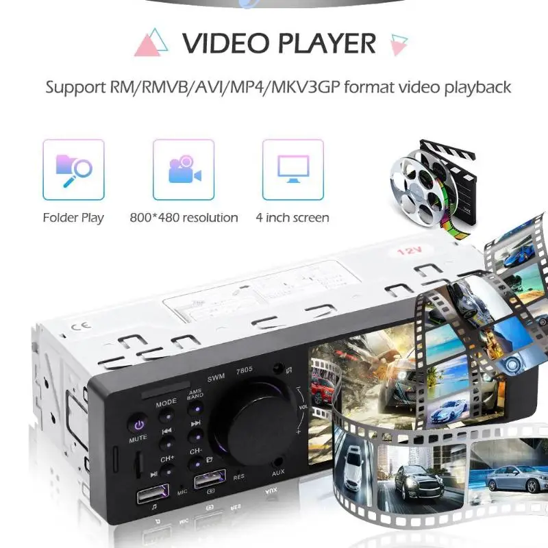 Автоматическая SWM 7805 1 DIN Автомобильная стерео 4,1 дюймов Bluetooth USB радио головное устройство с поддержкой камеры заднего вида