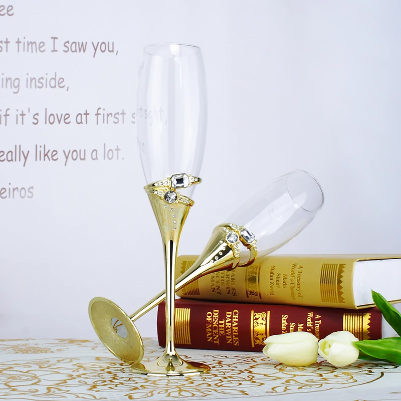 Топ класс золотые бокалы с 2 шт яркие алмазные стеклянные изделия Набор для