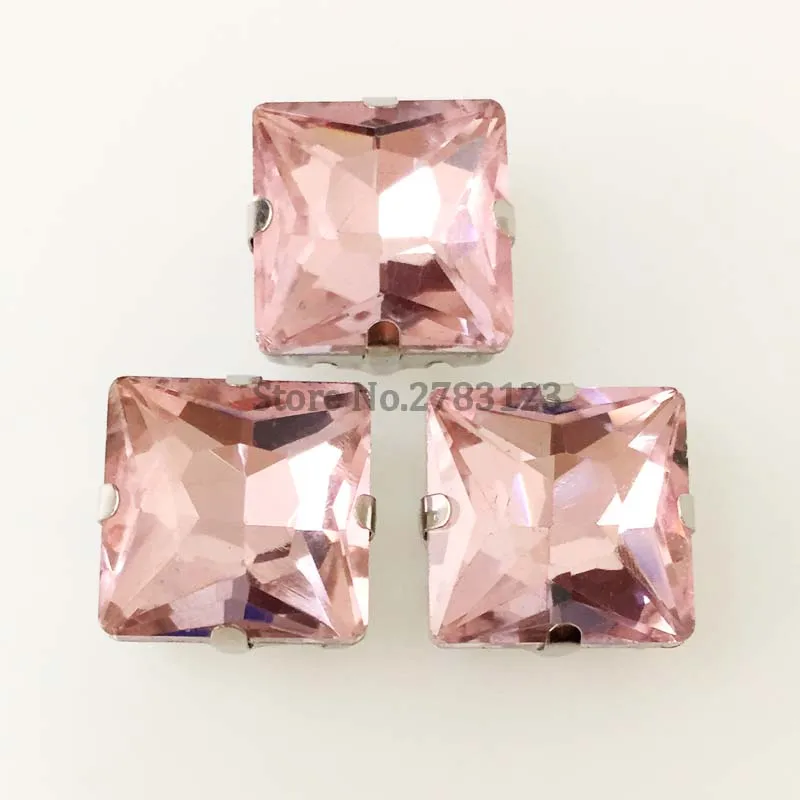 Розовая квадратная Серебристая НИЖНЯЯ стеклянная Хрустальная стразы пришивные