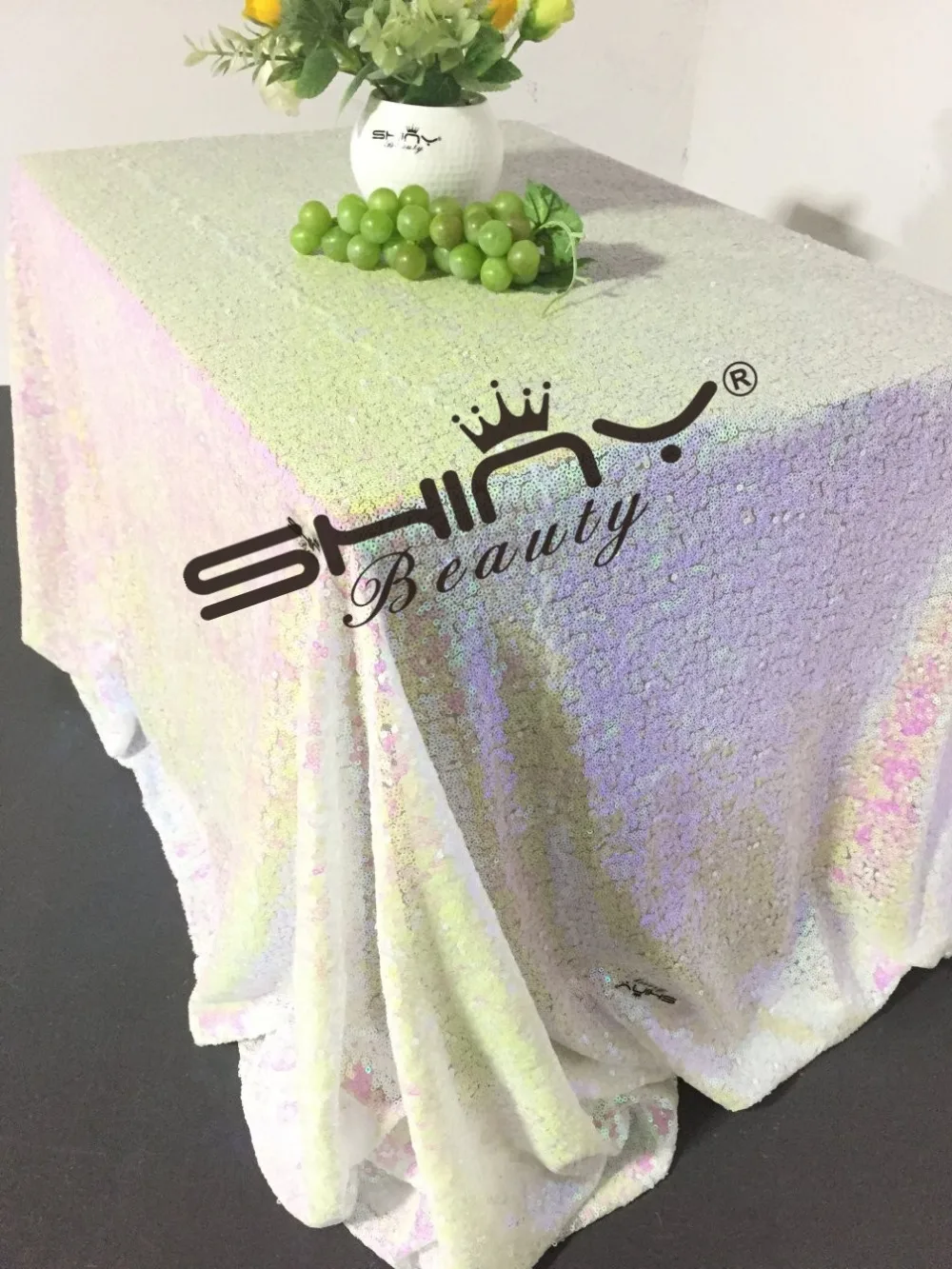 ShinyBeauty круглая скатерть-измененная White-120-Inch-300cm скатерть с блестками, пластиковая скатерть с блеском, свадебные Tablecloth-0925k с блестками