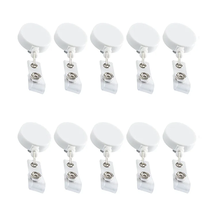 White Lot 10pcs Flat Badge Reel Holder,Retractable ID Card Roller Clip, w/ Waist Buckle,Nylon Rope,Hospital Nurse&Office Display - Цвет: White