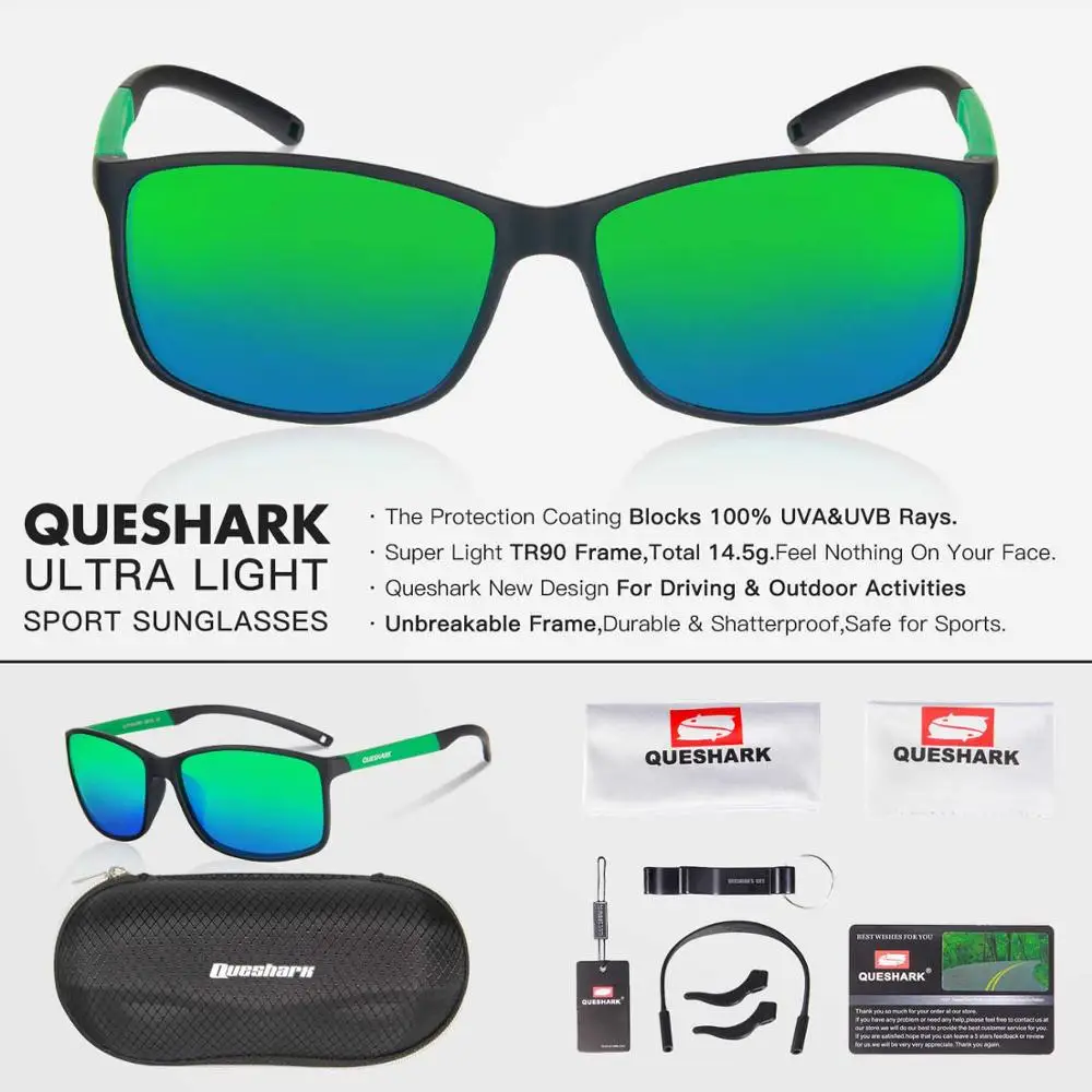 BGG Легкие поляризационные солнцезащитные очки QUESHARK для рыбалки Uv400 TR90, оправа для рыбаков, Походов, Кемпинга, катания на лыжах, спортивные очки для рыбалки - Цвет: BGG