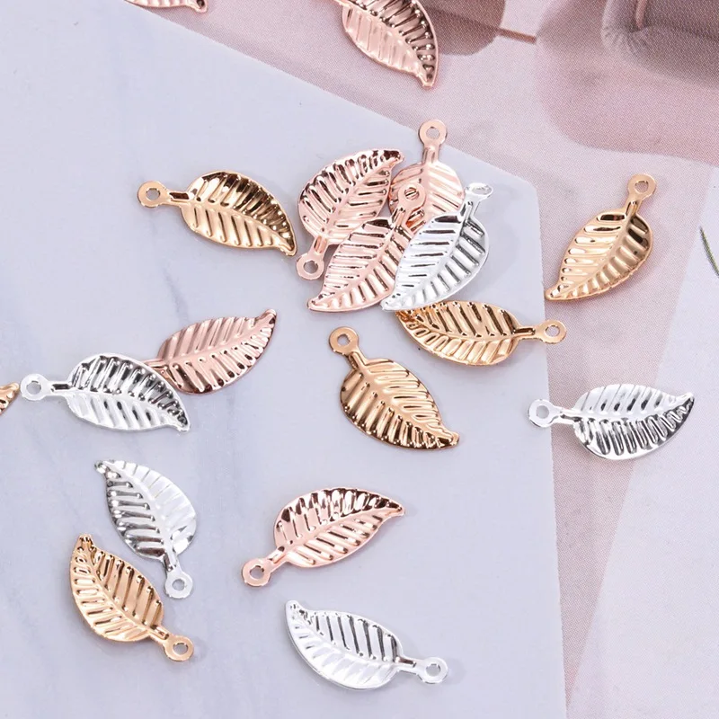 

Rose Gold Silver Tree Leaf Leaves Pendants Alloy Delicate Charms DIY Accessories For Handmade Earrings Bracelets Necklace