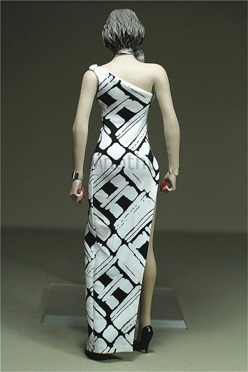 Модное платье в черную/белую полоску с одним плечом и разрезом на юбке Для 12