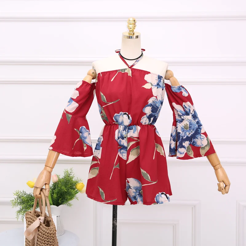 Цветочный принт расклешенный рукав комбинезон на бретельках новый сексуальный