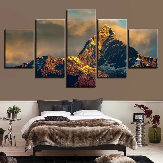 Картина на холсте с изображением заснеженного пейзажа и гор|living room wall art|modular