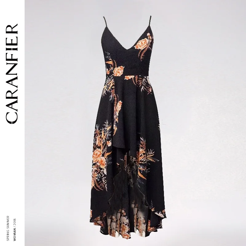CARANFIER 2018 летнее платье Сексуальная Для женщин пляжное нерегулярные отворотом