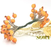 free shipping 200pcs heads 12mm double heads orange high simulation glass pomegranate strong stem glass fruit stamen