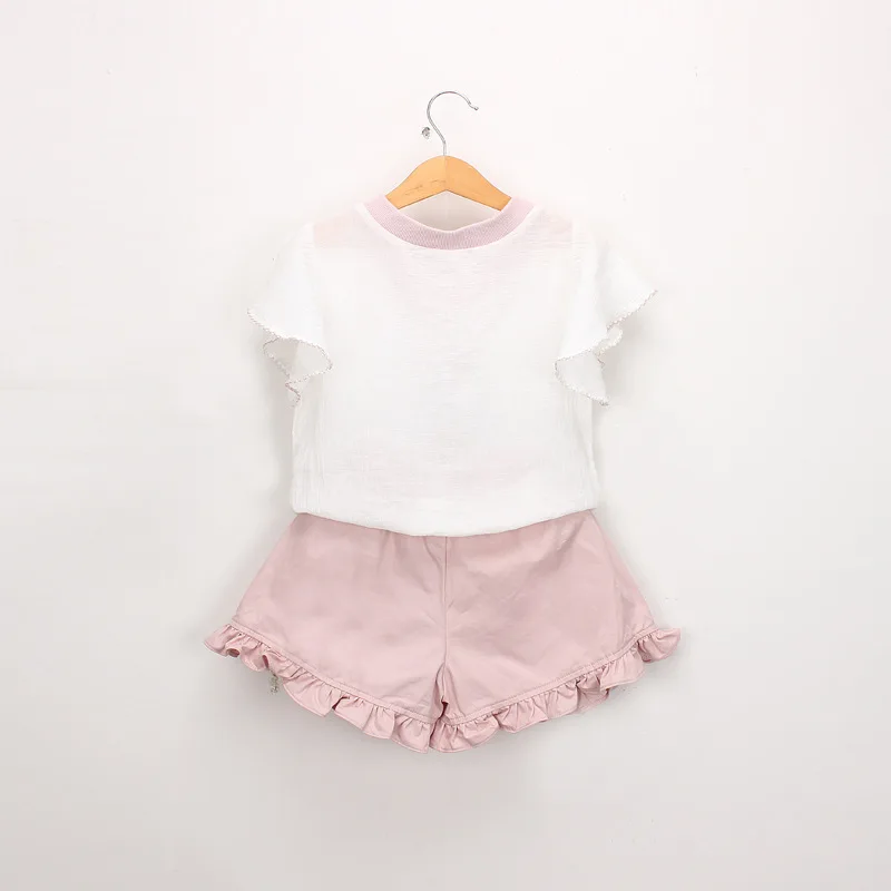Girls Clothing Set 2019 Summer Clothes Kids Ruffle Top + Ruffled shorts 2PCS Suits For 3 4 5 6 7 8 9 Years | Мать и ребенок