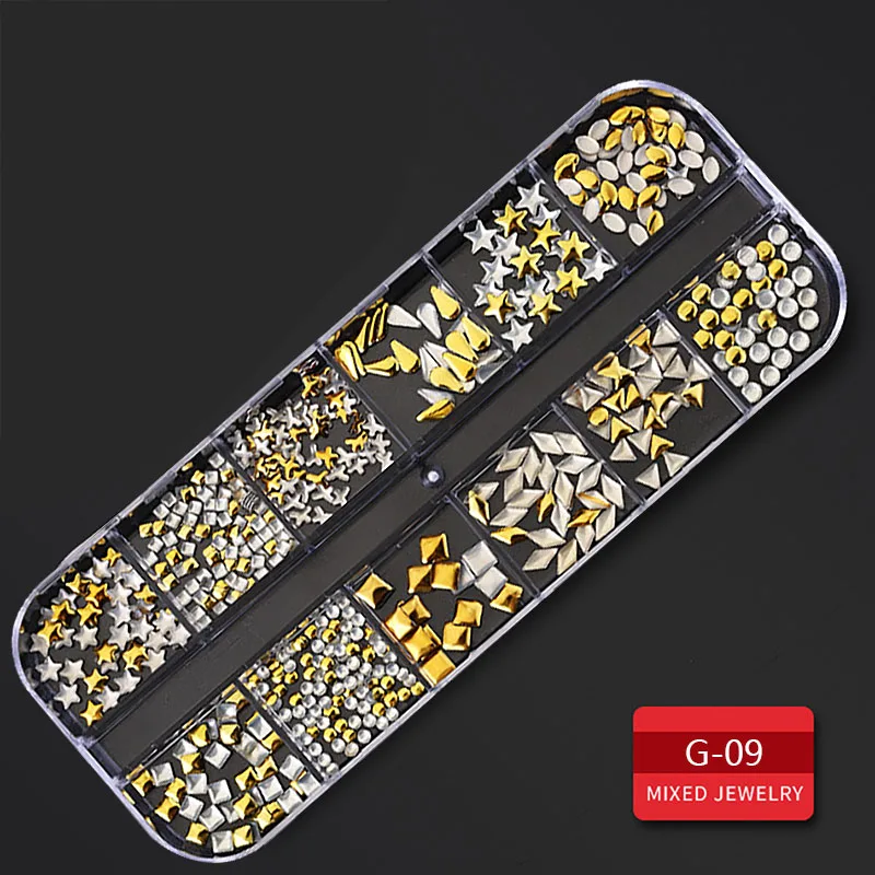 G-009 Разноцветные Стразы для ногтей с 3D кристаллами AB, стеклянные камни для ногтей, разные цвета, украшения для ногтевого дизайна, золотые, серебряные заклепки, стразы - Цвет: G-009