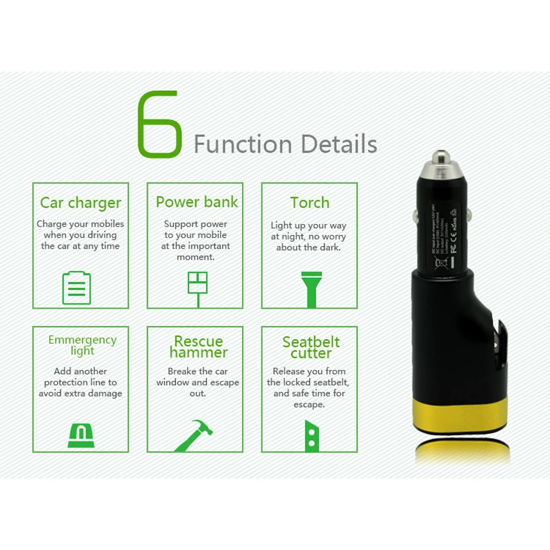 1 шт. черное многофункциональное автомобильное зарядное устройство с USB-портом