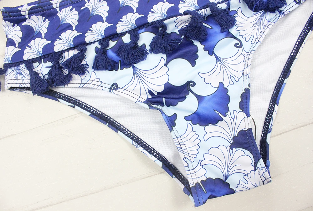 Floylyn Sexy Floral Print High Waist Swimsuit Tassel Bikini Push Up Swimwear Women Vintage Biquini Bathing Suit Maillot De Bain | Женская