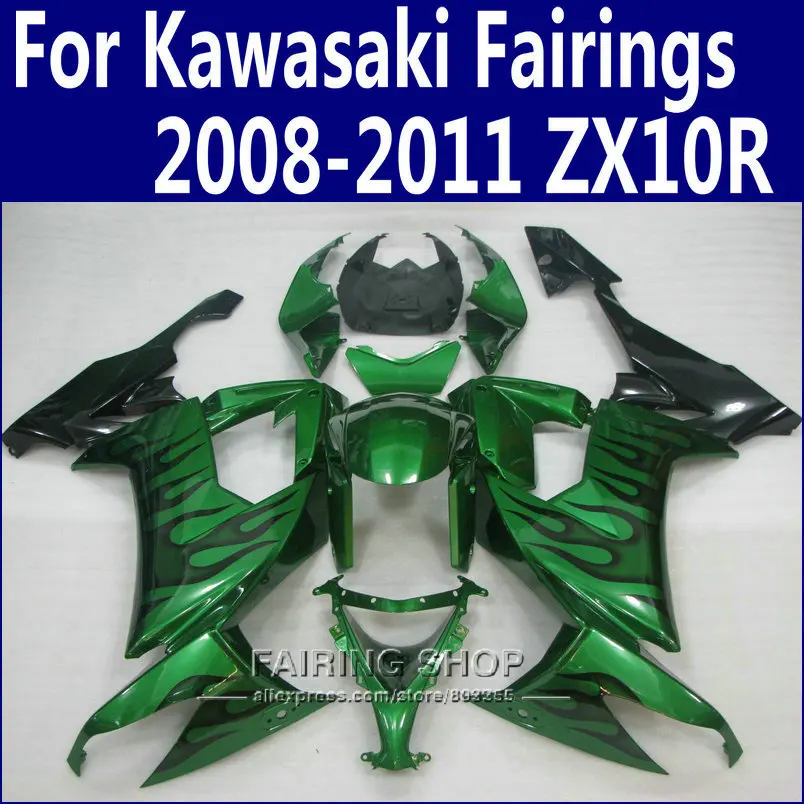 100% новый Обтекатели для Kawasaki Ninja zx10r 2008 2009 2010 2011 08 09 10 11 металлик зеленый комплект