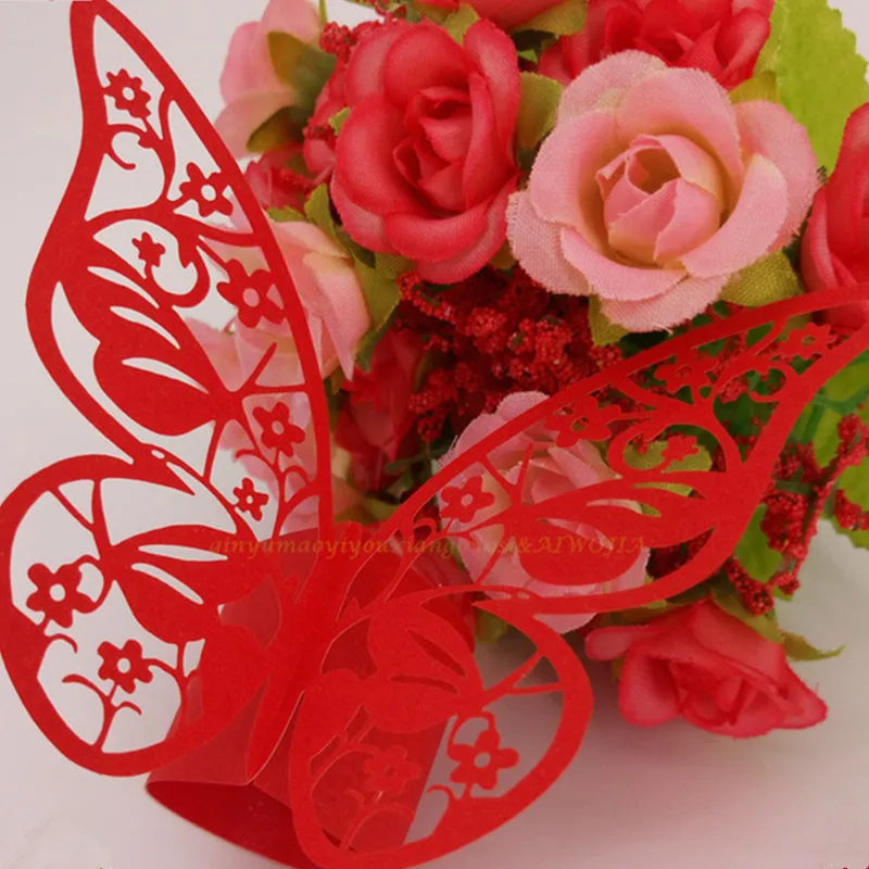 100 шт лазерная резка в форме бабочки Кольца для салфеток свадебного украшения