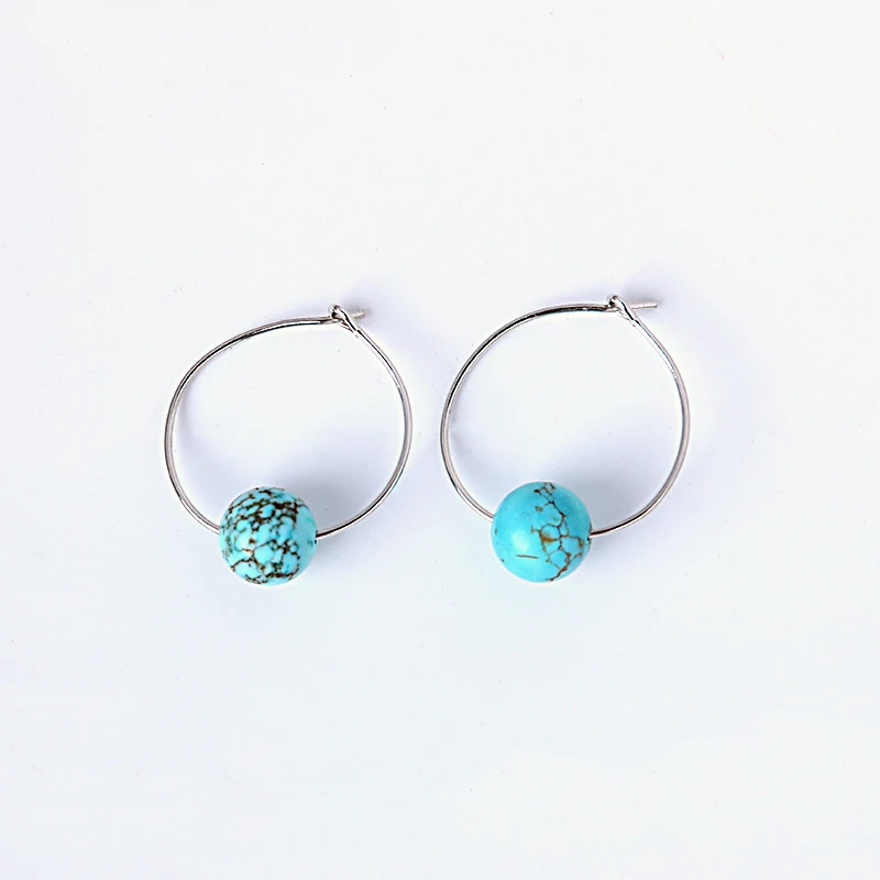 LWONG 14 Colors Natural Stone Hoop Earrings for Women Fashion Beaded 2CM Small Earring Hoops Simple Minimalist Ohrringe | Украшения и