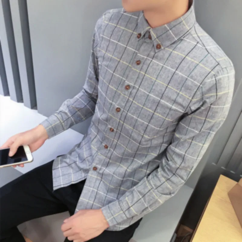 Новая коллекция весна летняя Мода Марка Мужчины Одежда Slim Fit Длинные рукава