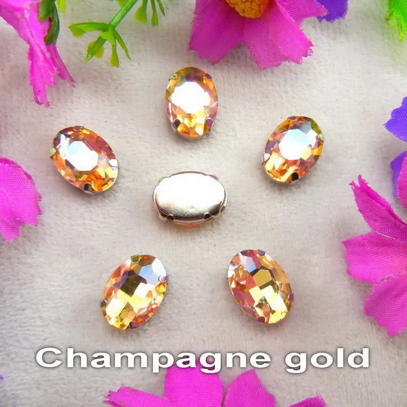 A16 Champagne gold Стеклянные кристаллы, серебряные когти, 7 размеров, разноцветные, овальные формы, пришитые стразы, бусины, кристаллы, одежда, обувь, сумка, сделай сам, отделка - Цвет: A16 Champagne gold