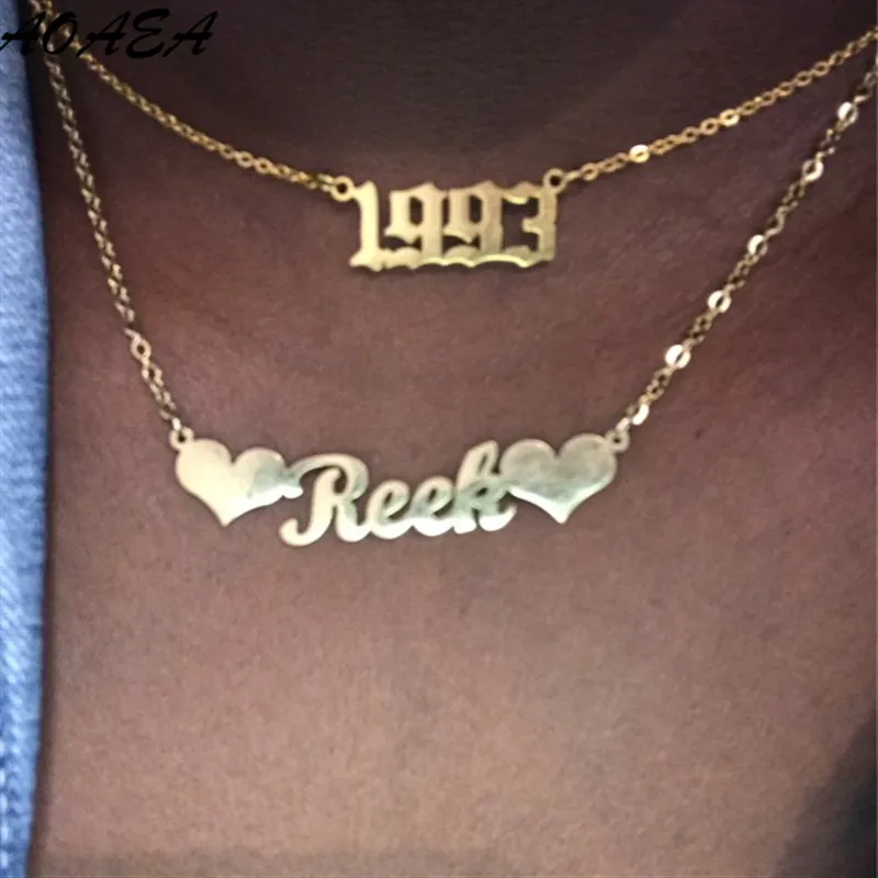 Old English Number Necklaces Jewelry Year 1980to2019Old Font PendantNecklaceWomen Birthday Gift | Украшения и аксессуары