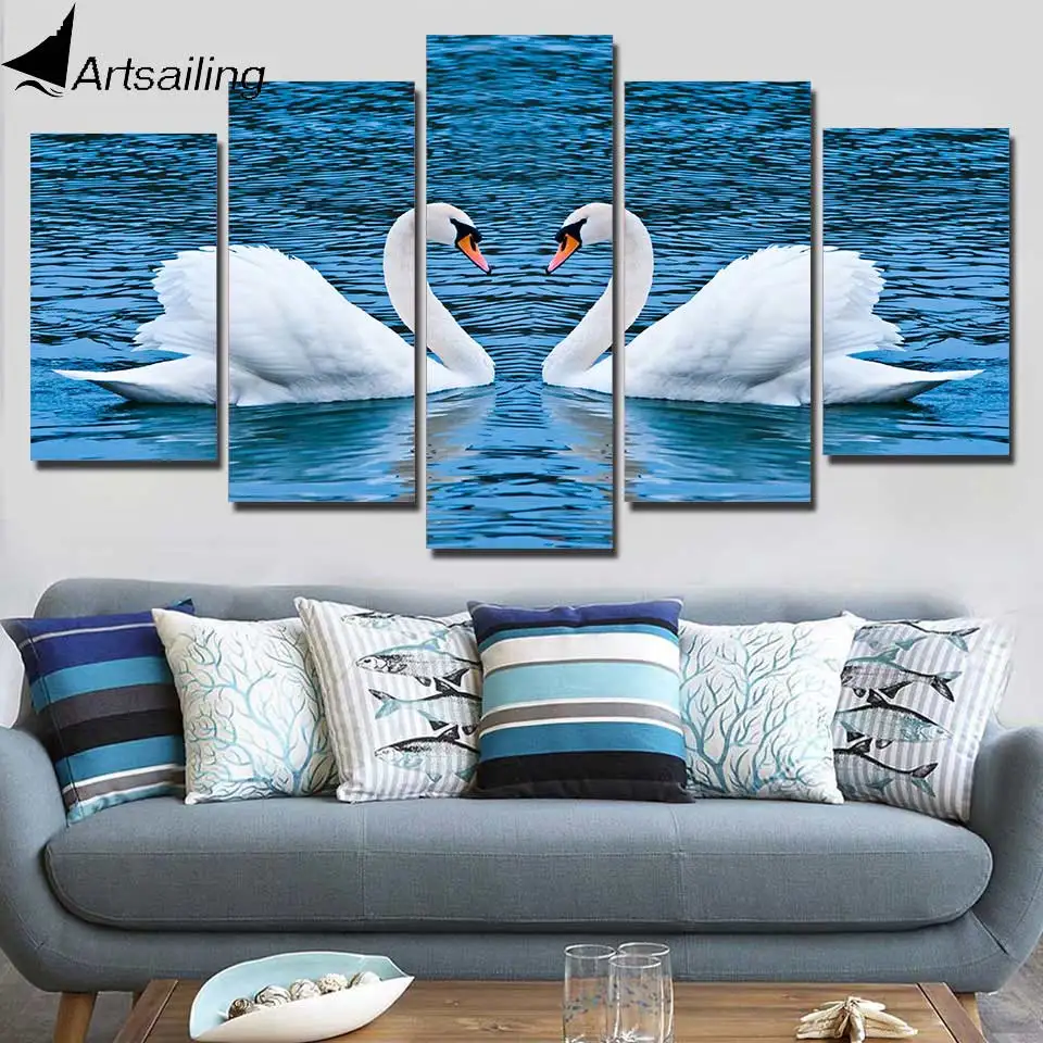 Artsailing HD Художественная печать на холсте Белый лебедь пара картина домашний декор