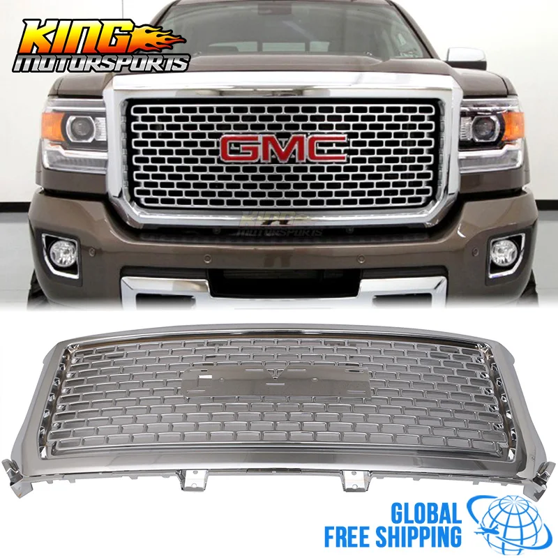 Подходит для 14-15 GMC Sierra 1500 Denali style Хром передний бампер, капот сетка решетка-ABS глобальная по всему миру