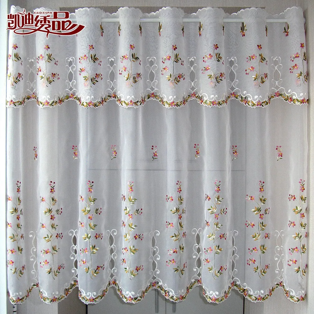 countryside half curtain luxurious embroidered window valance wear tube lace hem coffee curtain for kitchen cabinet door a 113 free global shipping