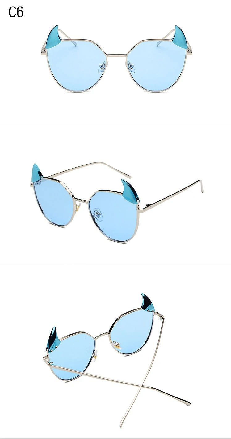 Маленький монстр Дьявол солнцезащитные очки для Для женщин Для мужчин кошка очки унисекс бык рогом Дизайн Модные Большой металлический каркас очки UV400 L3