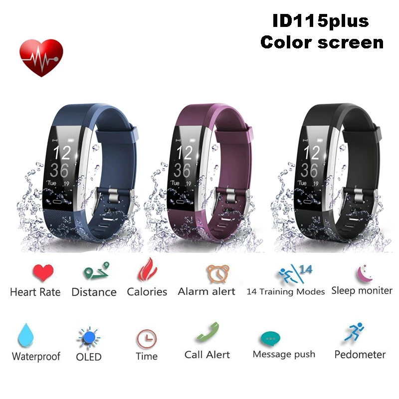 Bluetooth с цветным смарт экраном браслет монитором сердечного ритма фитнес трекер