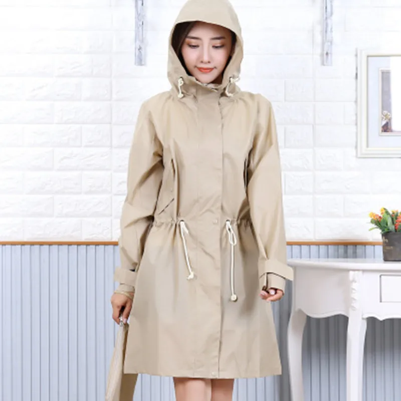 Длинный тонкий плащ женские водонепроницаемые куртки Женская ветровка