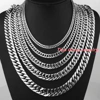 681012141618mm cool stainless steel silver color polished curb cuban chain mens womens necklace or bracelet 7 40